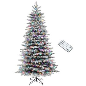 7.5ft Snow Flocked Artificial Christmas Tree, Pre-Lit Christmas Tree with 500 LED Lights and 1264 Branch Tips, Green