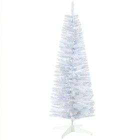 5' Decorated Christmas Tree Snow Flocked Artificial Christmas Tree with Pencil Shape, Realistic Branches, White