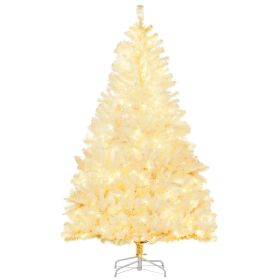 HOMCOM 6ft Tall Prelit Artificial Christmas Tree Holiday Decor With 638 Branches, 220 Warm White LED Lights, Auto Open, White