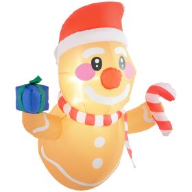 3.4' Inflatable Hanging Gingerbread Man Holding Gift Box & Candy Cane w/ LED Lights, Blow-Up Outdoor Display for Party