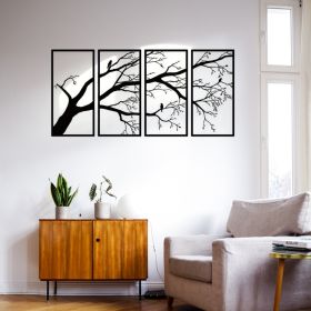 Luxury Metal Wall Art Decor Set Of 4 - Black Tree Of Life Sculpture