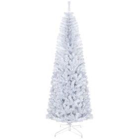 7 FT Artificial Christmas Tree Pencil Xmas Tree with Stand, 818 Tips, Holiday Home Indoor Decoration for Party, White
