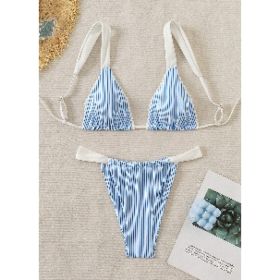 Triangle Bikini For Women 2 Piece Halter Bikini Sets Sexy High Cut Bathing Suit Side Tie Wave Textured Swimsuits (Option: l)