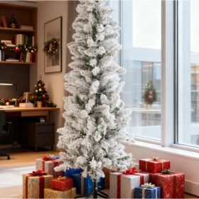 Pencil Christmas Tree, Prelighted Artificial Slim Christmas Trees With 250 Incandescent Lights, 571 Branch Tips & Foldable Base (Option: White flocking 4.5FT)