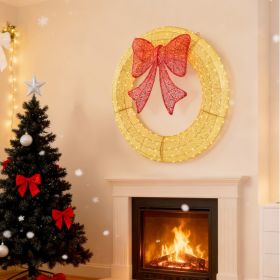Christmas Wreath Decoration, LED Metal Holiday Decoration In Green Yellow (Option: Gold48IN)